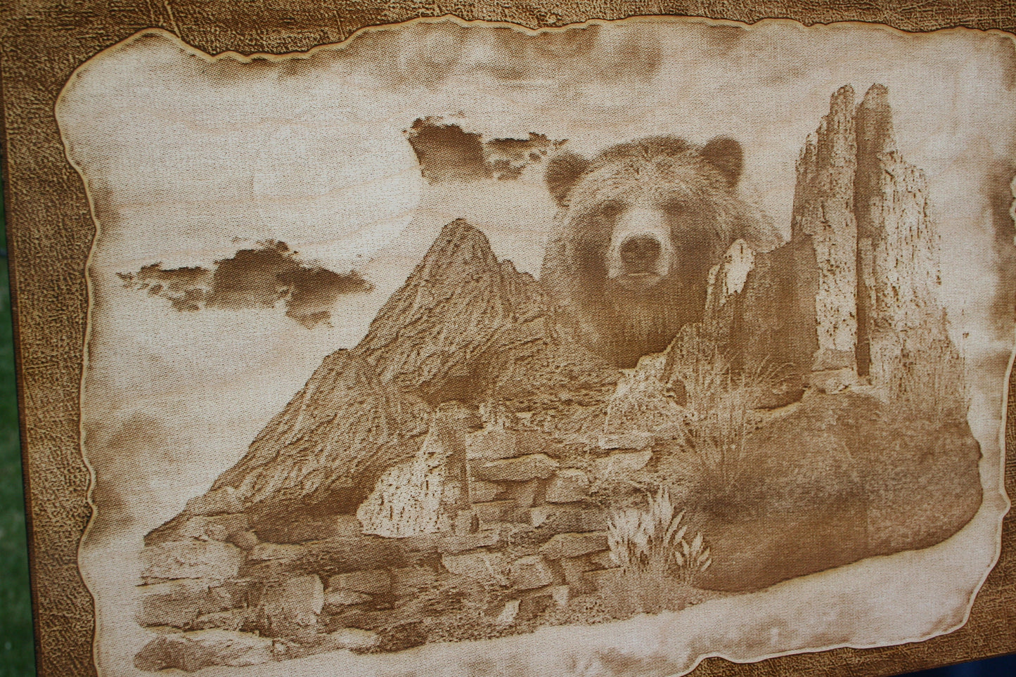 Grizzly Bear Looking Over The Mountains - Laser Engraved Wall Art / Wall Decor (Great For Nature Lovers)
