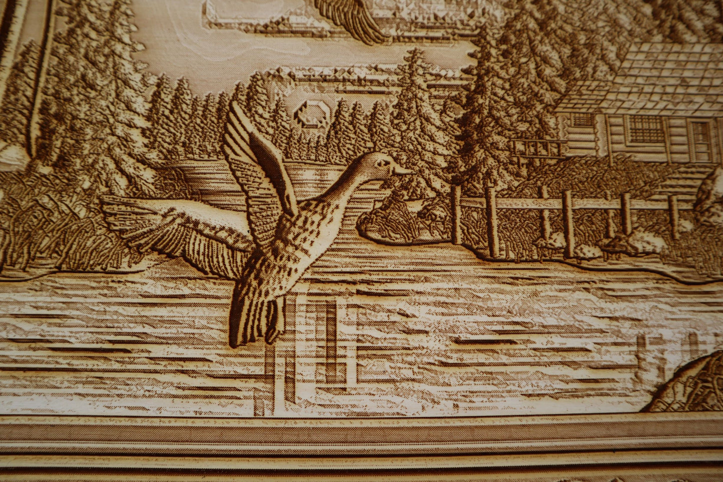Ducks, Lake & Cabin - Laser Engraved Wall Art / Wall Decor (Great Gift for a Hunter)