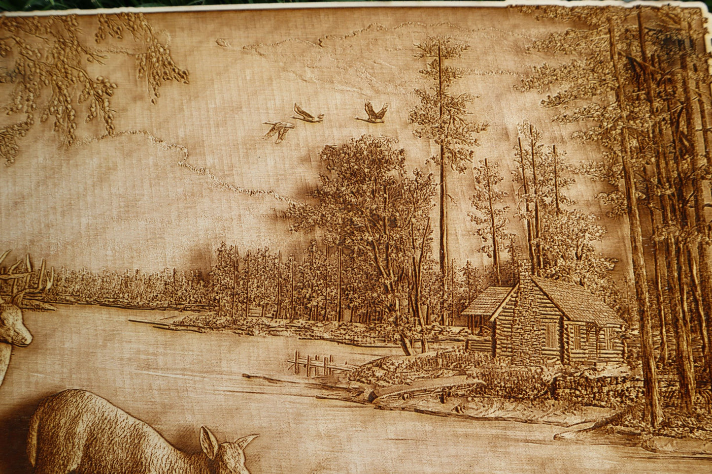 Ducks, Lake & Cabin - Laser Engraved Wall Art / Wall Decor (Great Gift for a Hunter)