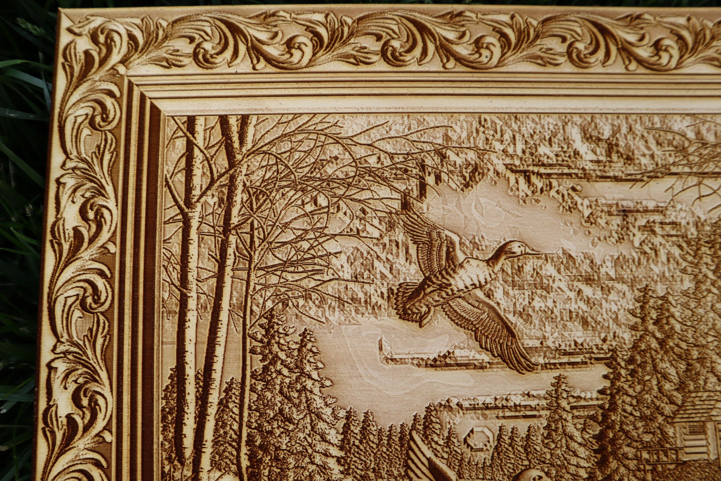 Ducks, Lake & Cabin - Laser Engraved Wall Art / Wall Decor (Great Gift for a Hunter)