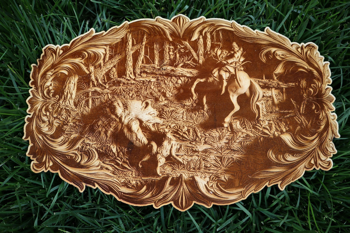 Bear Hunt on Horseback - Laser Engraved Wall Decor / Wall Art (Great Gift for a Hunter)