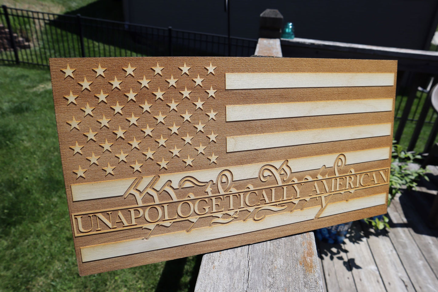 Unapologetically American! Patriotic American Flag Laser Engraved Wall Decor / Wall Art (Awesome Independence Day Gift)