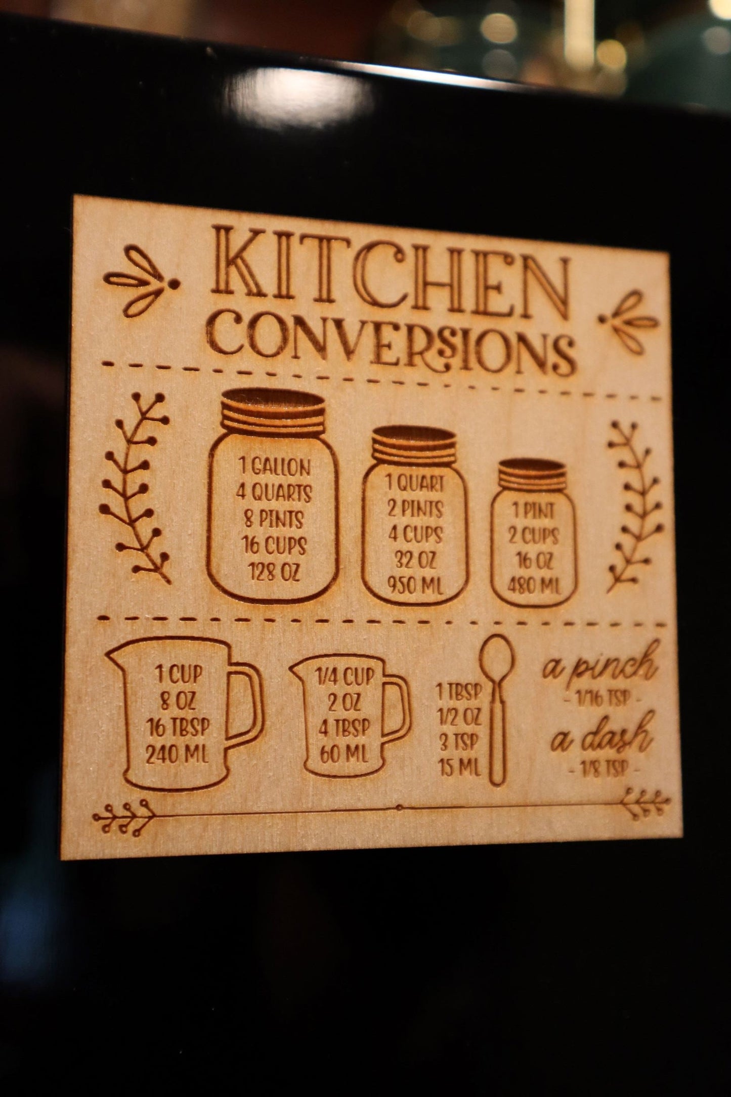 Kitchen Measurements Conversion Chart Refrigerator Magnet - Laser Engraved Kitchen Decor
