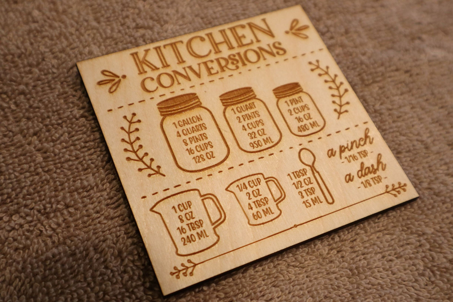 Kitchen Measurements Conversion Chart Refrigerator Magnet - Laser Engraved Kitchen Decor