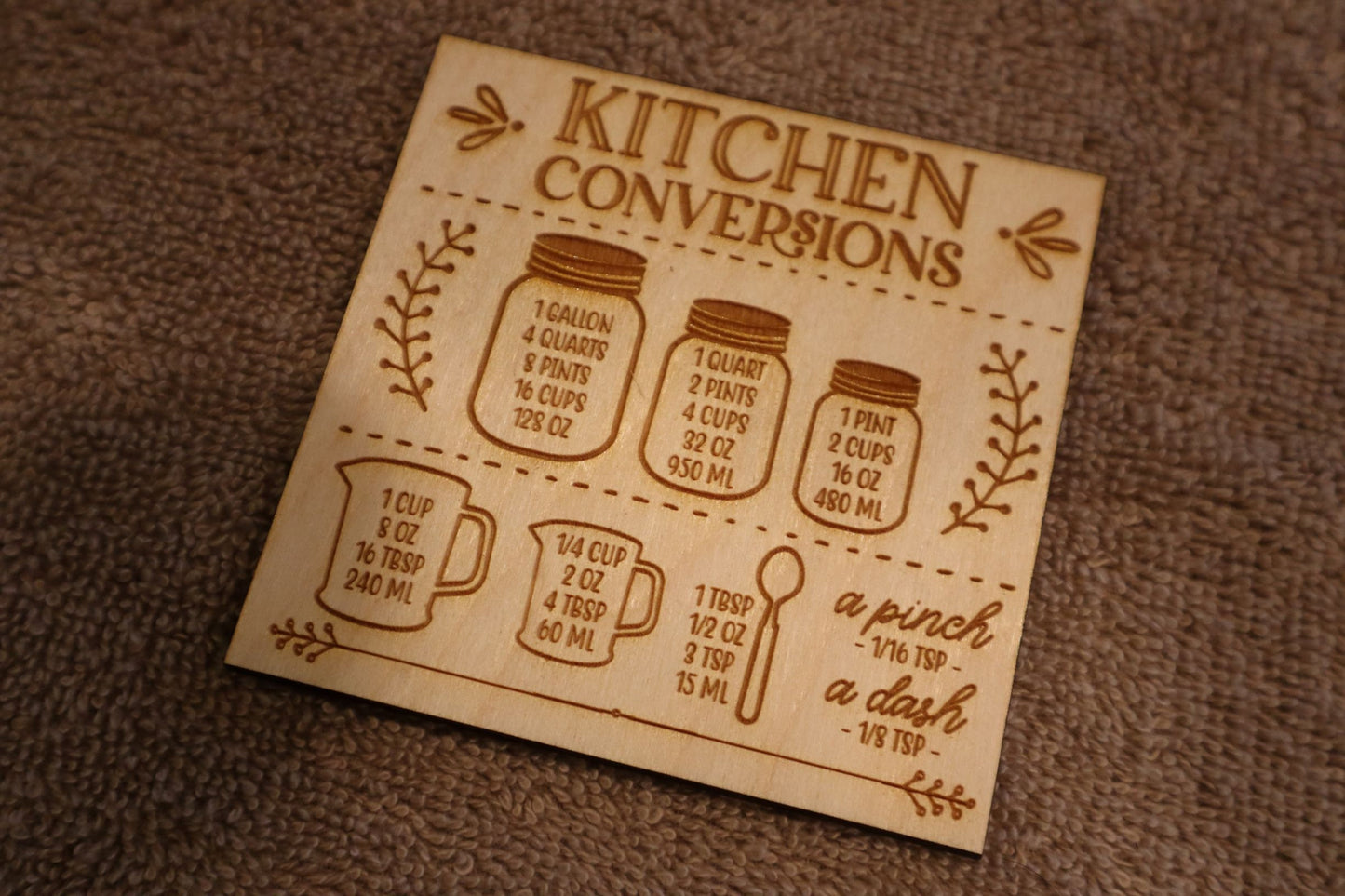 Kitchen Measurements Conversion Chart Refrigerator Magnet - Laser Engraved Kitchen Decor