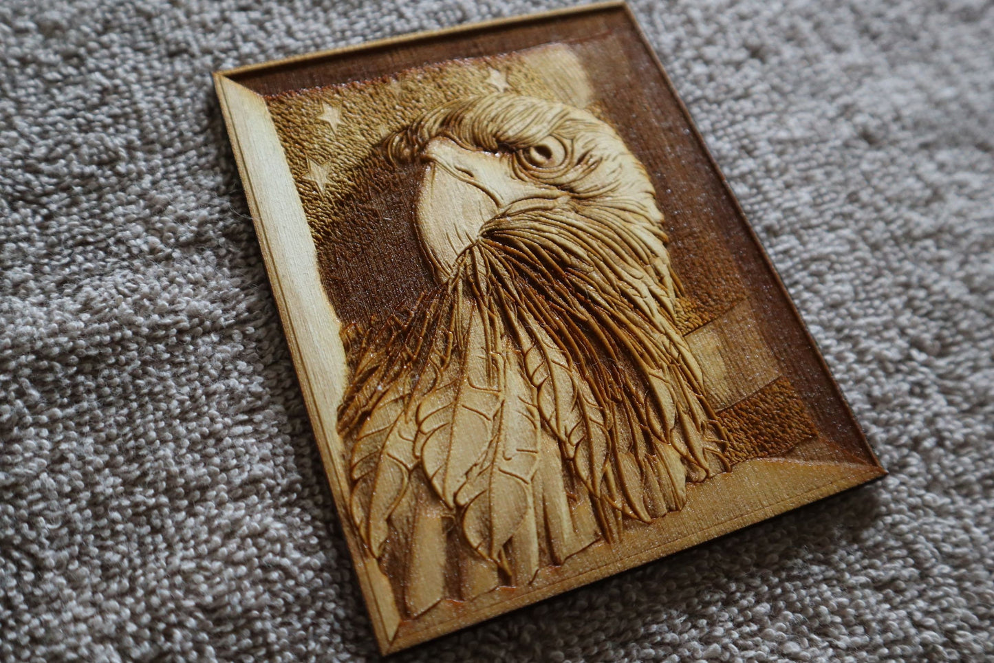 American Eagle in Frame - Refrigerator Magnet - Laser Engraved - High Grade Baltic Birch - Made in the USA