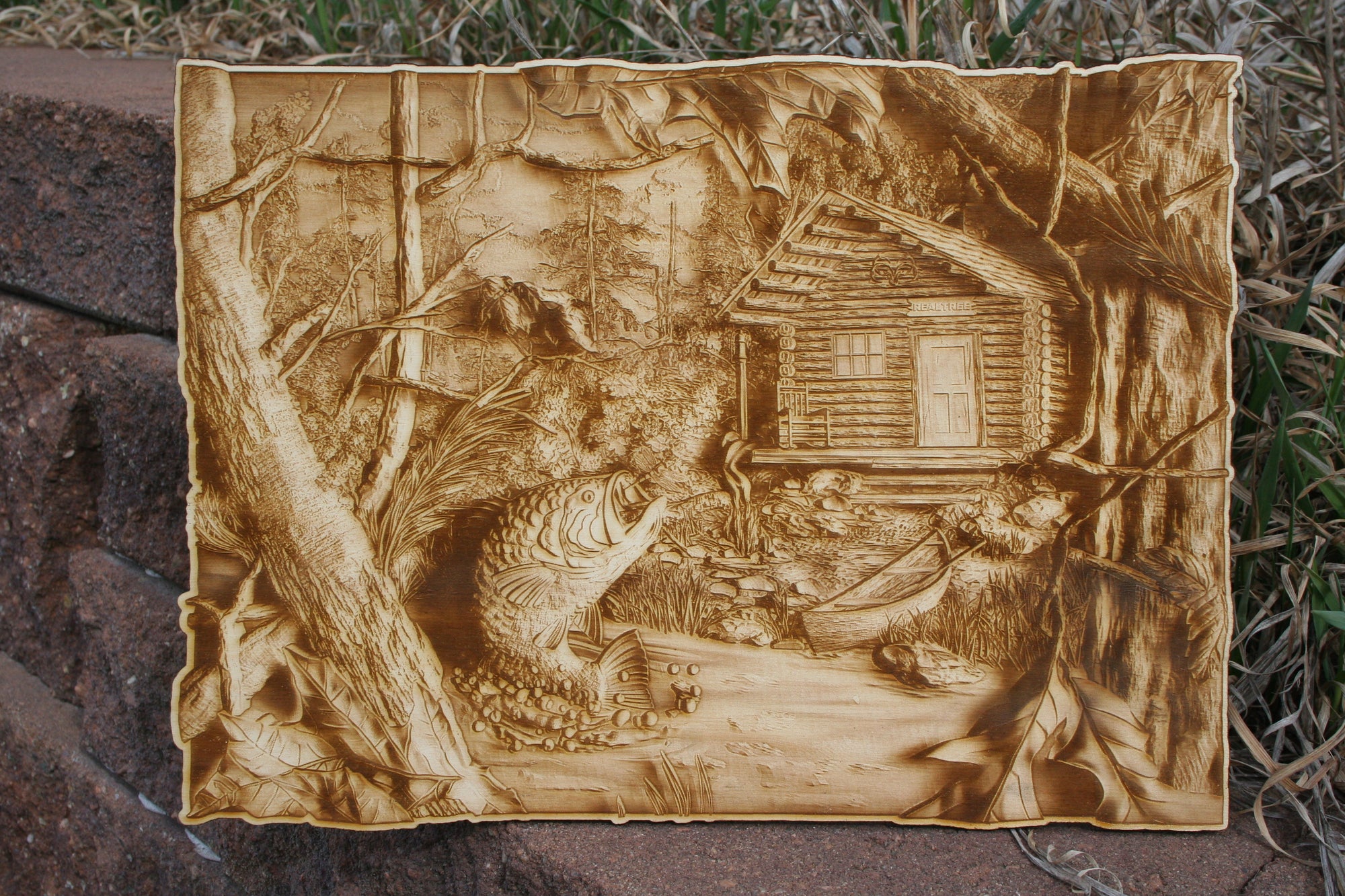 Fishing Cabin in the Swamp - Laser Engraved Wall Art - 23 Skidoo Laser Gifts