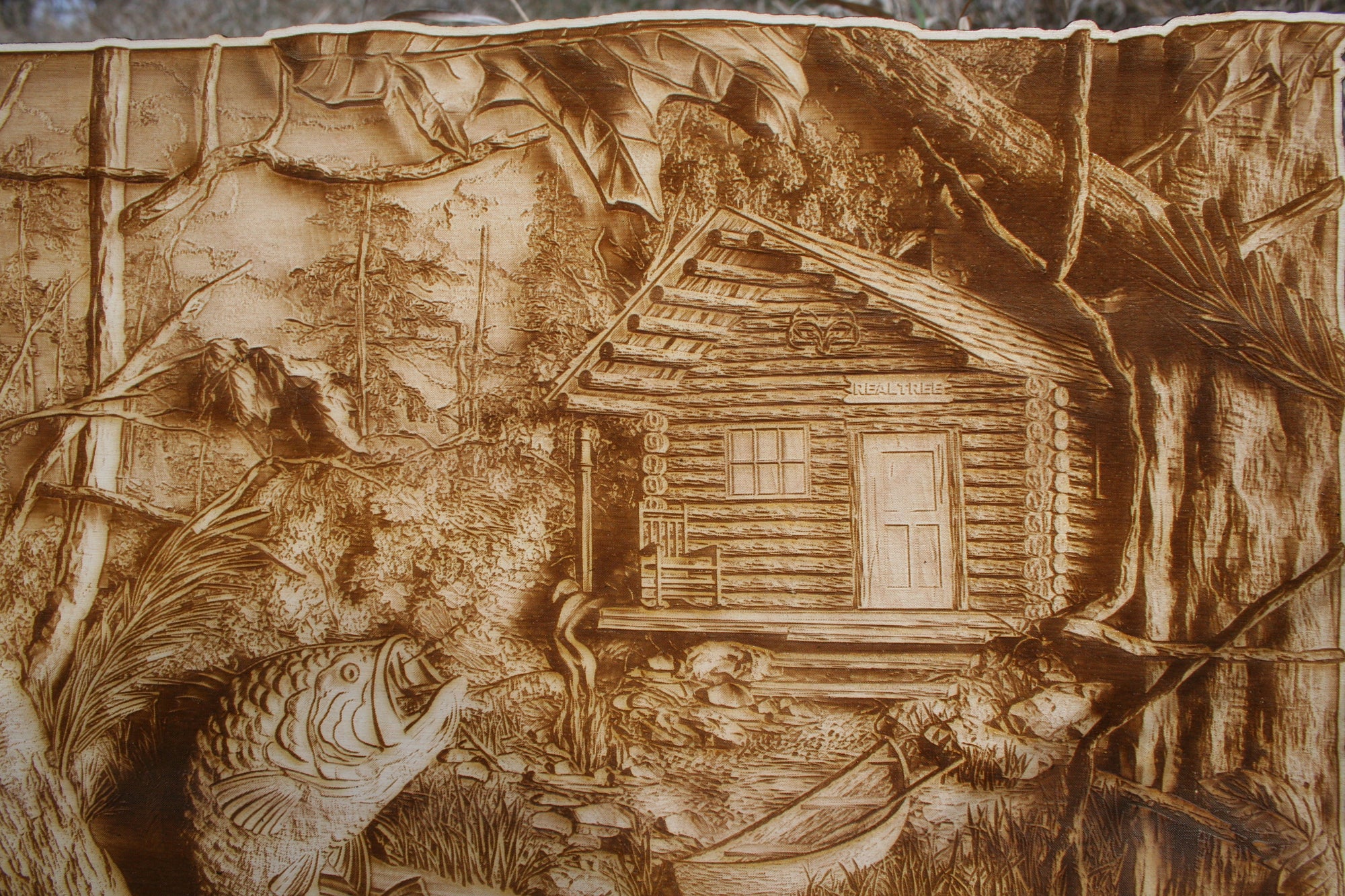 Fishing Cabin in the Swamp - Laser Engraved Wall Art - 23 Skidoo