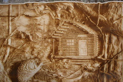Fishing Cabin in the Swamp - Laser Engraved Wall Art - 23 Skidoo Laser Gifts