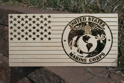 American Flag with the US Marine Corp Insignia - Laser Wall Art - 23 Skidoo Laser Gifts