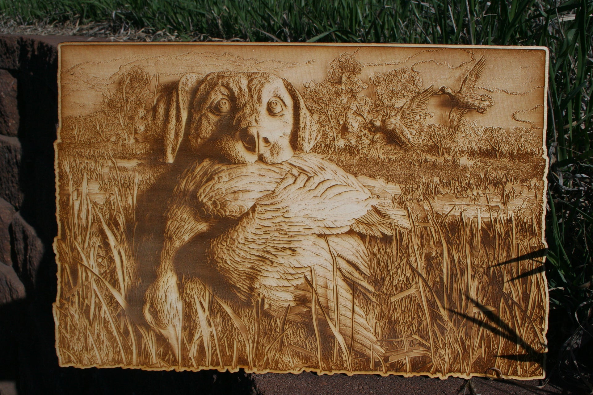 Dog, duck and hunting! The perfect day! Laser Engraved Wall Decoration / Art