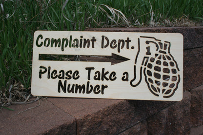 Complaint Department - Take a Number - Funny Wall Decor / Wall Art - 23 Skidoo Laser Gifts