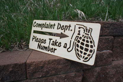 Complaint Department - Take a Number - Funny Wall Decor / Wall Art - 23 Skidoo Laser Gifts