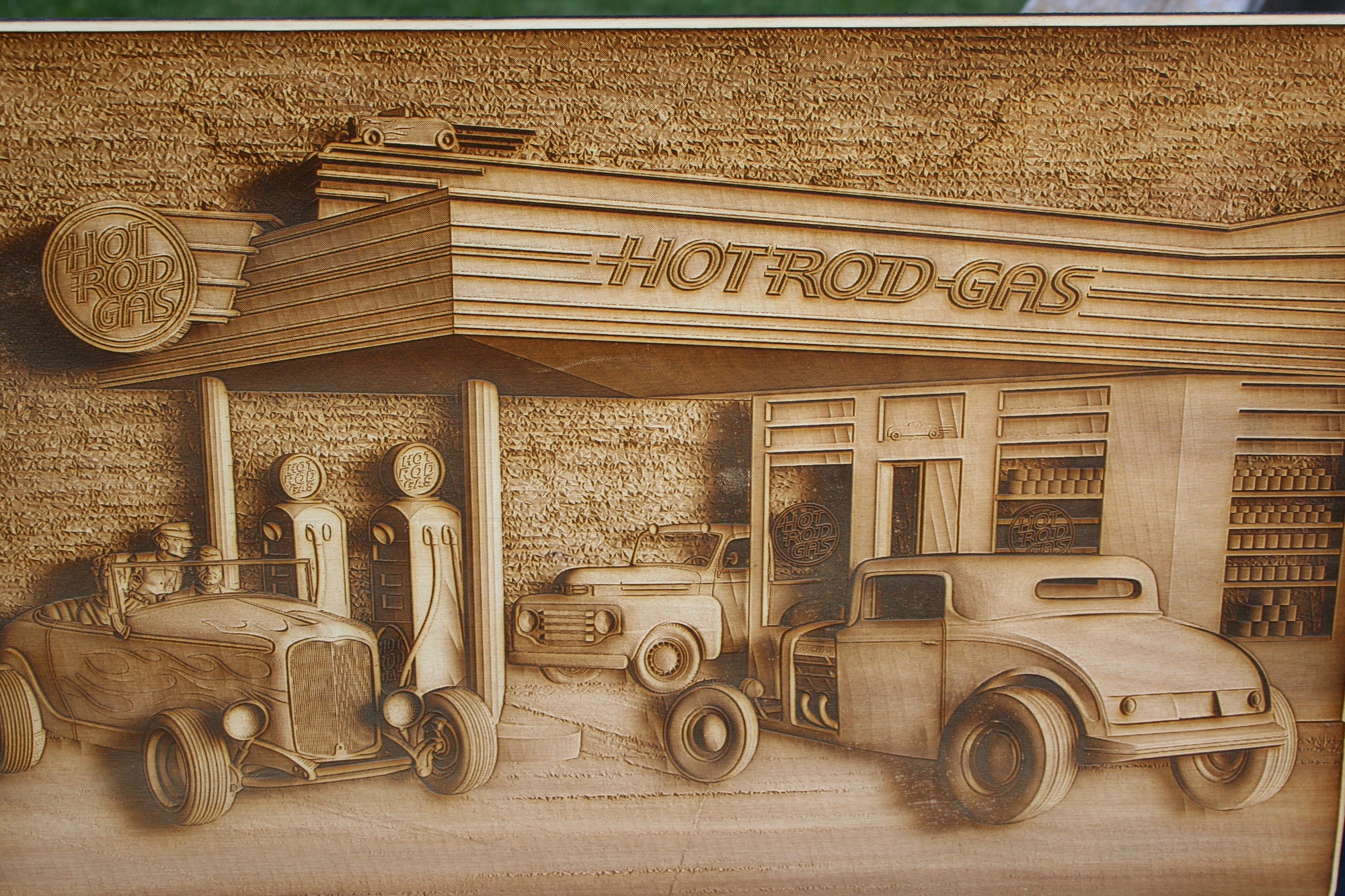 Hot Rod Gas Station - Laser Engraved Wall Decor / Wall Art - 23 Skidoo Laser Gifts