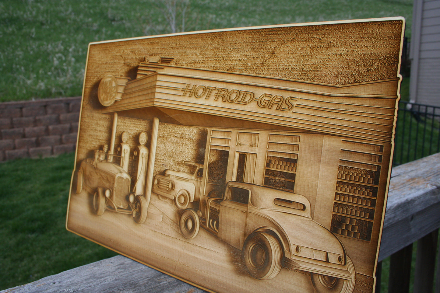 Hot Rod Gas Station - Laser Engraved Wall Decor / Wall Art - 23 Skidoo Laser Gifts