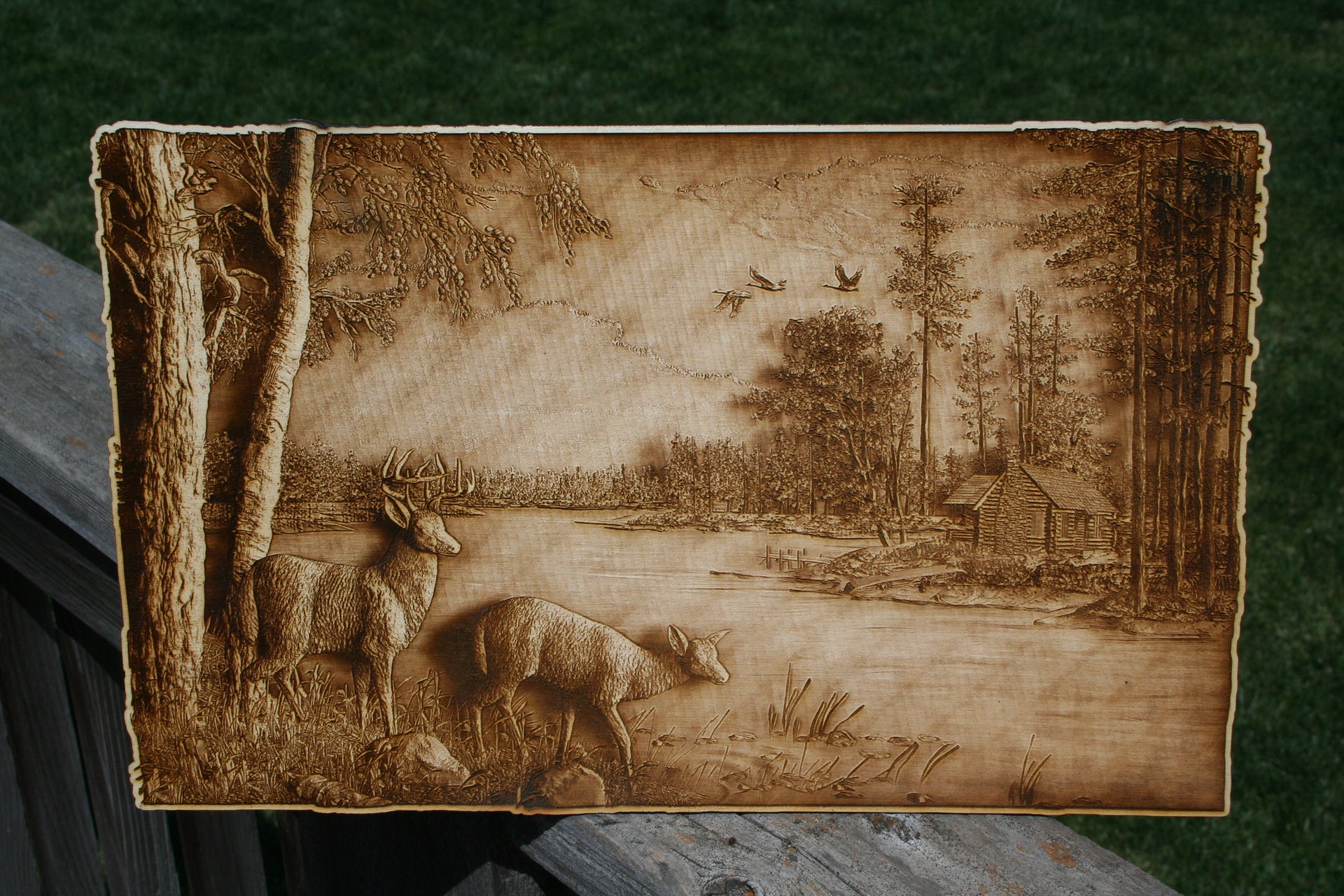Deer and the Cabin - Laser Engraved Wall Art / Wall Decor