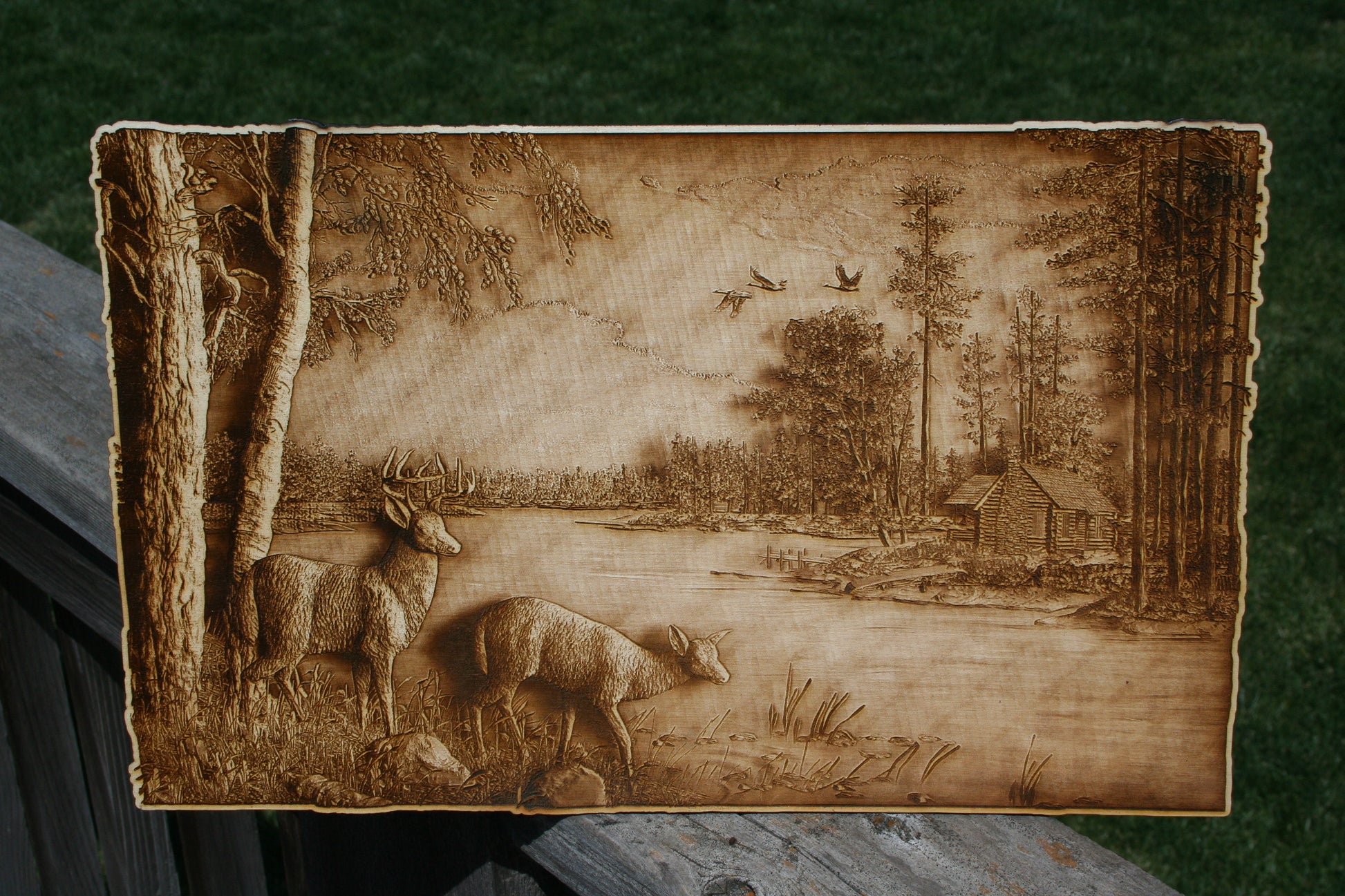 Deer and the Cabin - Laser Engraved Wall Art / Wall Decor - 23 Skidoo Laser Gifts