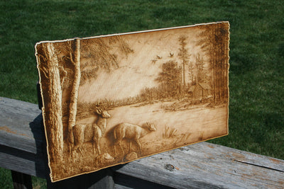 Deer and the Cabin - Laser Engraved Wall Art / Wall Decor - 23 Skidoo Laser Gifts