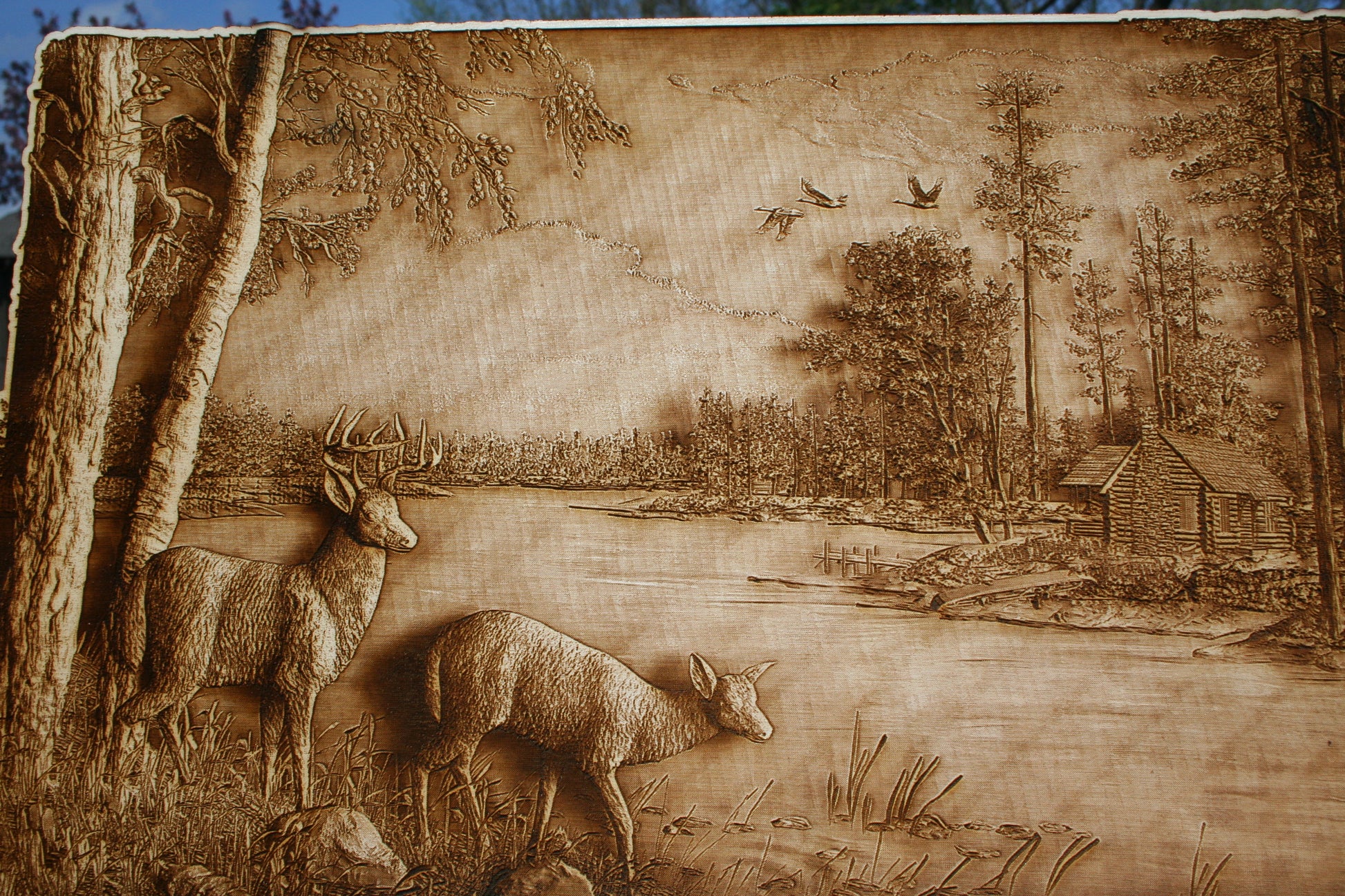 Deer and the Cabin - Laser Engraved Wall Art / Wall Decor - 23 Skidoo Laser Gifts