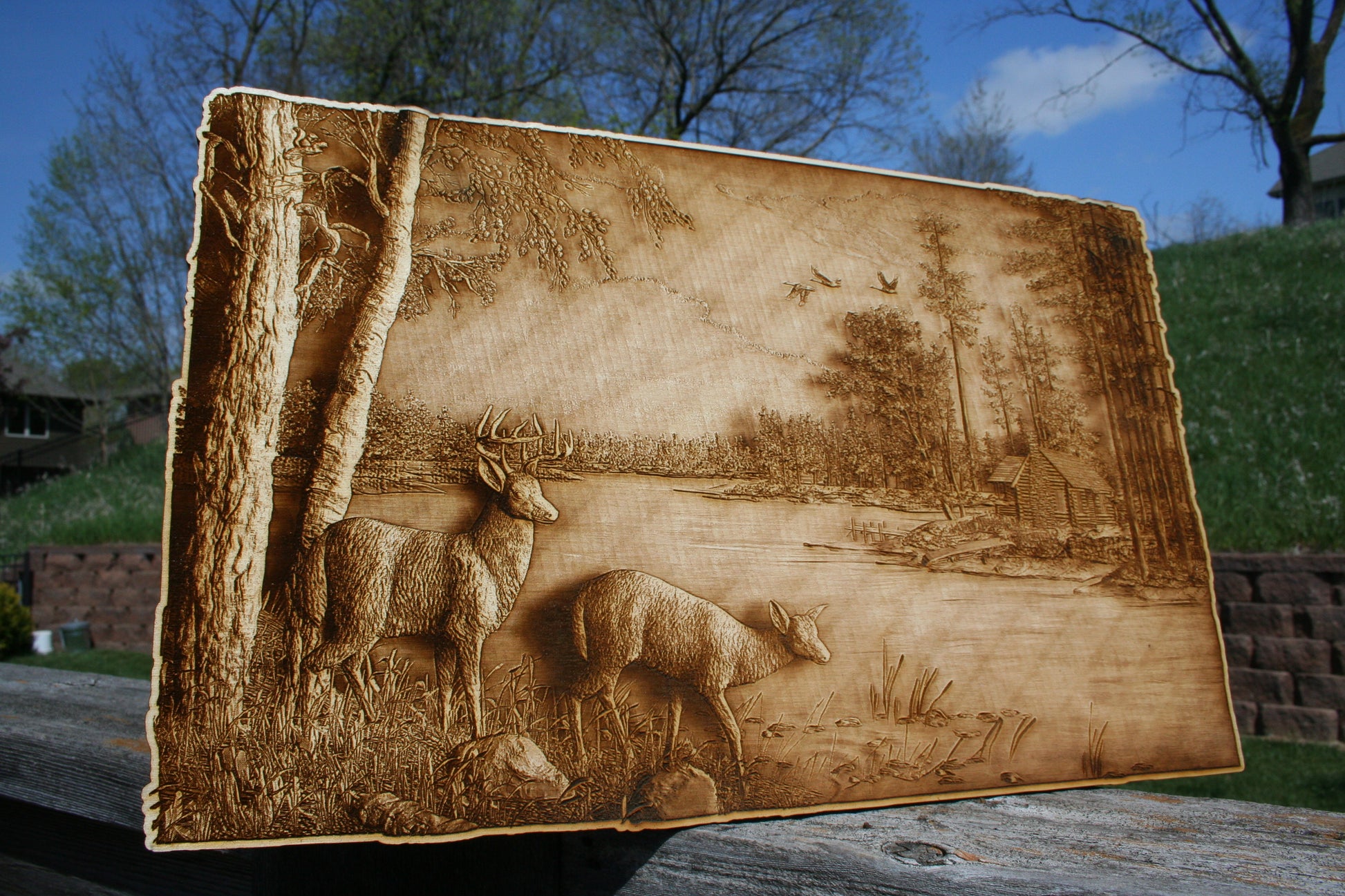 Deer and the Cabin - Laser Engraved Wall Art / Wall Decor - 23 Skidoo Laser Gifts