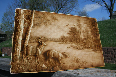Deer and the Cabin - Laser Engraved Wall Art / Wall Decor - 23 Skidoo Laser Gifts