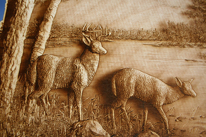 Deer and the Cabin - Laser Engraved Wall Art / Wall Decor - 23 Skidoo Laser Gifts