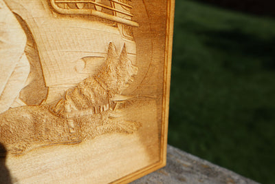Police Officer with His K9 Partner - Back the Blue! Laser Engraved Wall Art on Baltic Birch - 23 Skidoo Laser Gifts