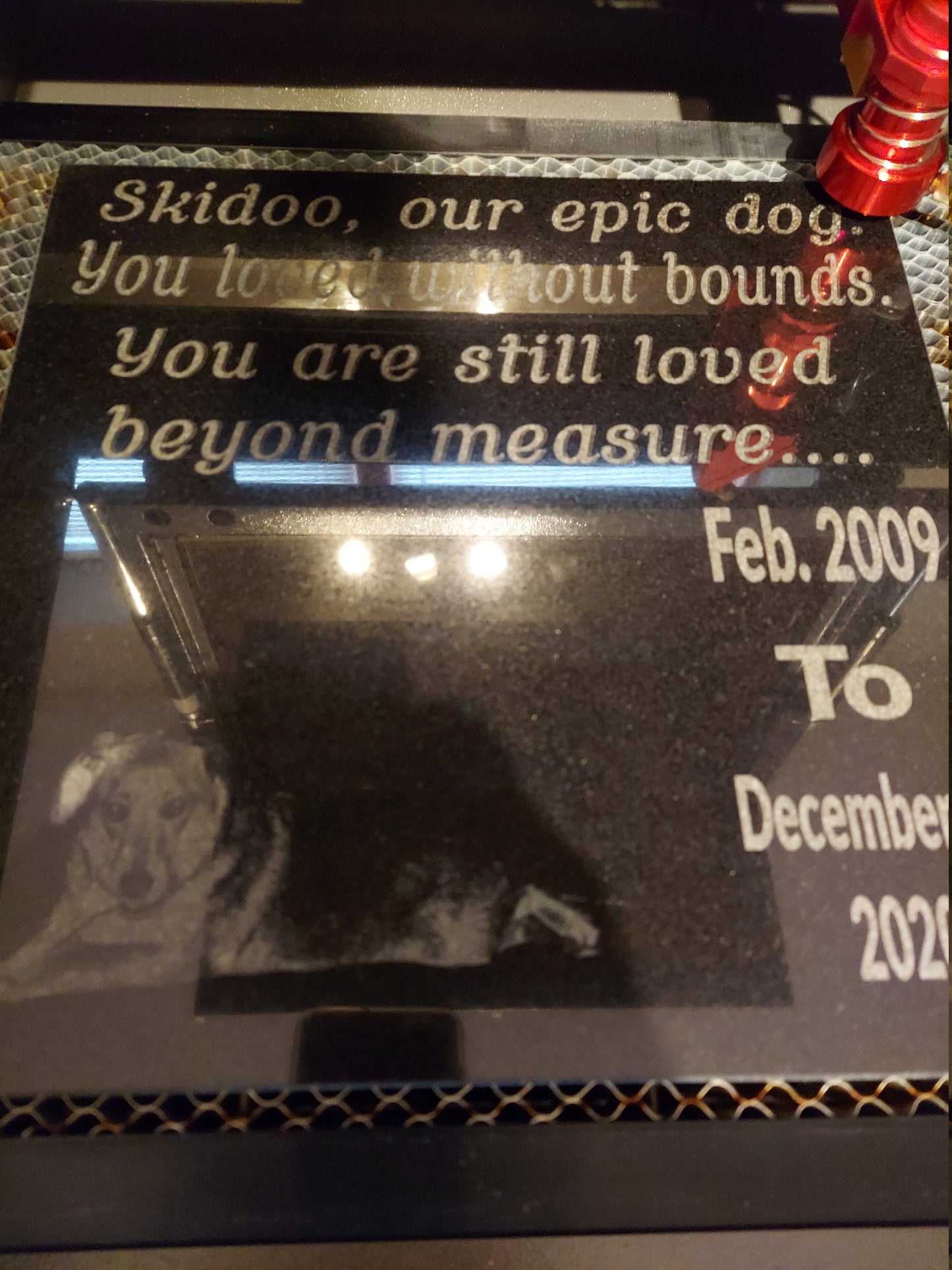 Granite Pet Memorial 12x12 Absolute Black Granite Tile Custom Engraved. Made in the USA