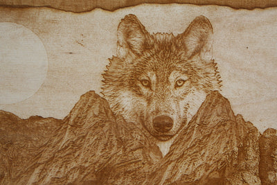 Wolf & Mountain Laser Art - Wolf Home Decor - Nature Scene Wall Art - Wolf Wall Art - Wolf Decor - Wildlife Art - Mountain Art