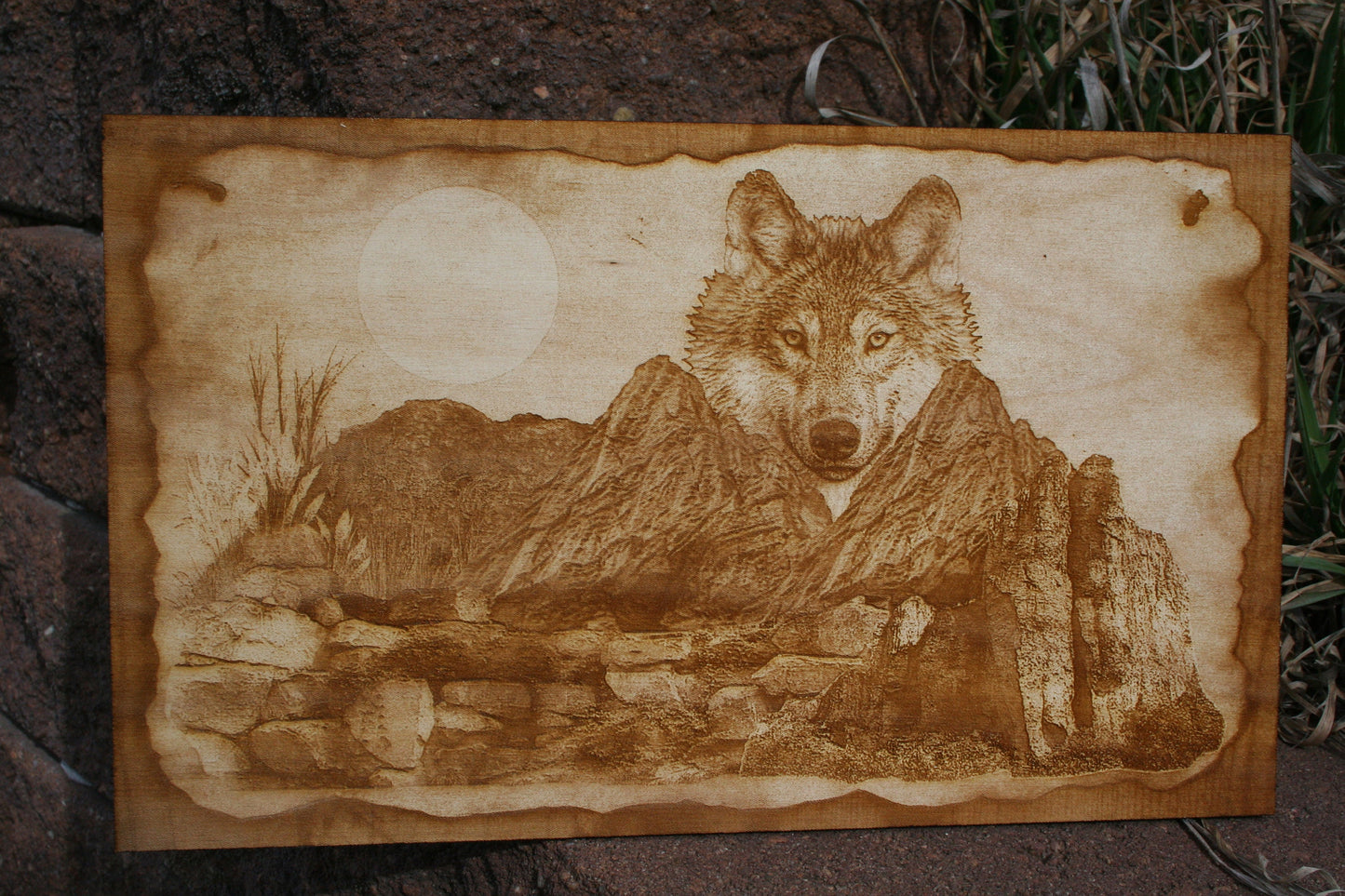 Wolf & Mountain Laser Art - Wolf Home Decor - Nature Scene Wall Art - Wolf Wall Art - Wolf Decor - Wildlife Art - Mountain Art