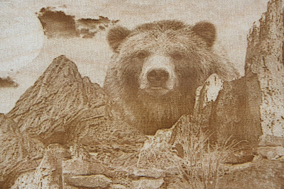 Grizzly Bear Looking Over The Mountains - Laser Engraved Wall Art / Wall Decor (Great For Nature Lovers)