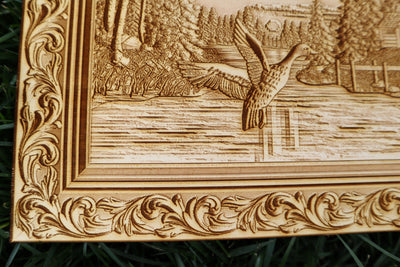 Ducks, Lake & Cabin - Laser Engraved Wall Art / Wall Decor (Great Gift for a Hunter)