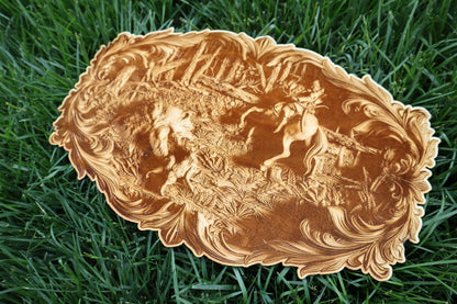 Bear Hunt on Horseback - Laser Engraved Wall Decor / Wall Art (Great Gift for a Hunter)