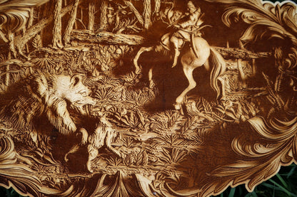 Bear Hunt on Horseback - Laser Engraved Wall Decor / Wall Art (Great Gift for a Hunter)