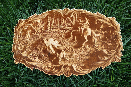 Bear Hunt on Horseback - Laser Engraved Wall Decor / Wall Art (Great Gift for a Hunter)