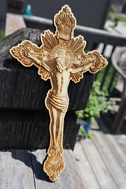 Greek Style Ornate Cross with Jesus - Laser Engraved Wall Art/Wall Decor