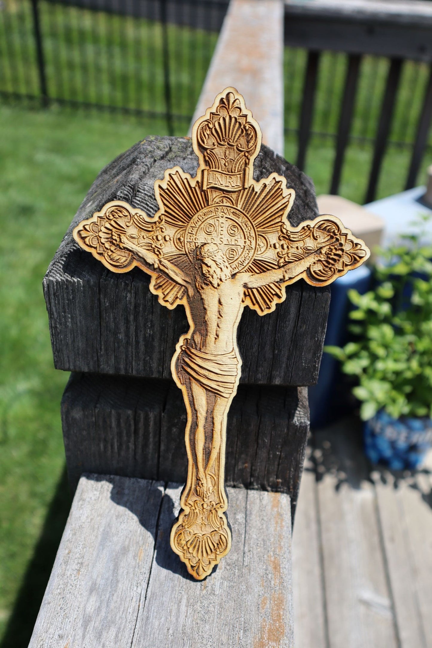 Greek Style Ornate Cross with Jesus - Laser Engraved Wall Art/Wall Decor