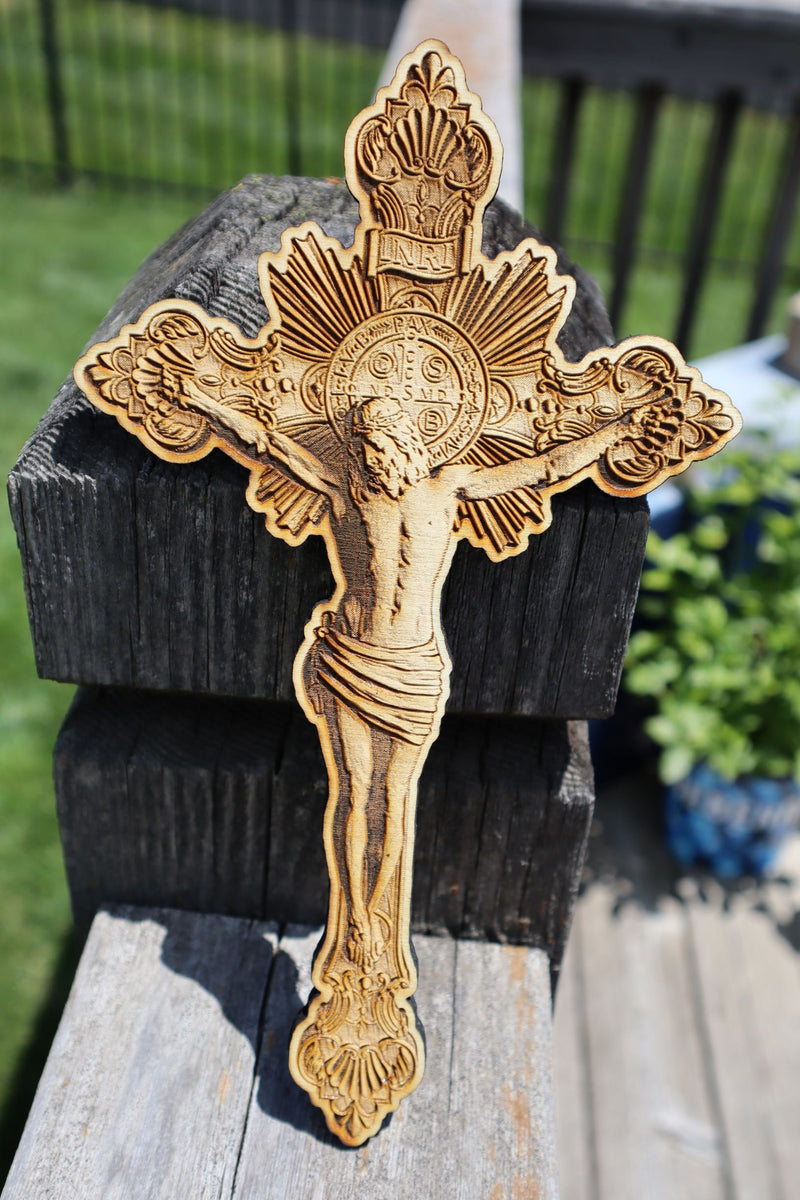 Greek Style Ornate Cross with Jesus - Laser Engraved Wall Art/Wall Decor