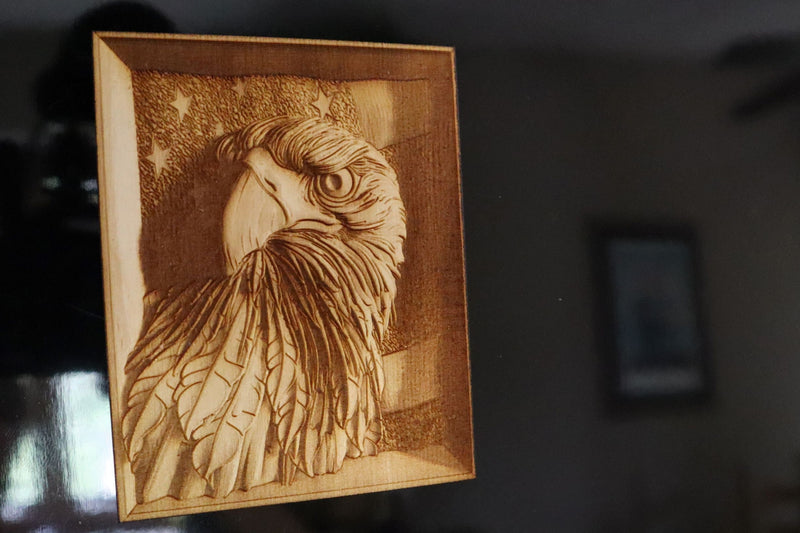 American Eagle in Frame - Refrigerator Magnet - Laser Engraved - High Grade Baltic Birch - Made in the USA