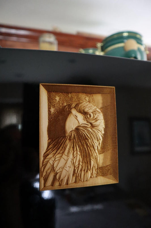 American Eagle in Frame - Refrigerator Magnet - Laser Engraved - High Grade Baltic Birch - Made in the USA