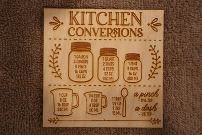 Kitchen Measurements Conversion Chart Refrigerator Magnet - Laser Engraved Kitchen Decor